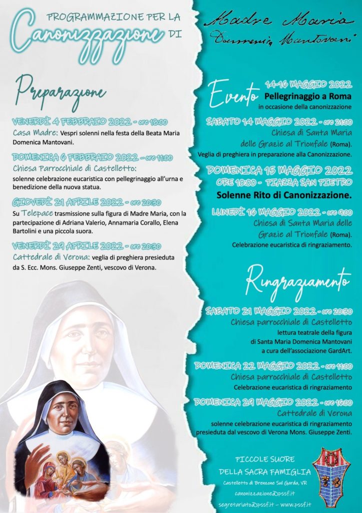 eventi canonizzazione Maria Domenica Mantovani